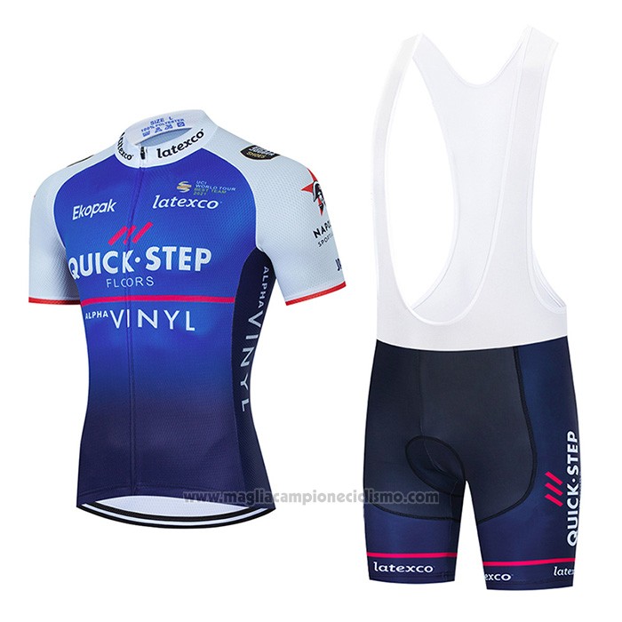 2022 Abbigliamento Ciclismo Quick Step Alpha Vinyl Blu Bianco Manica Corta e Salopette